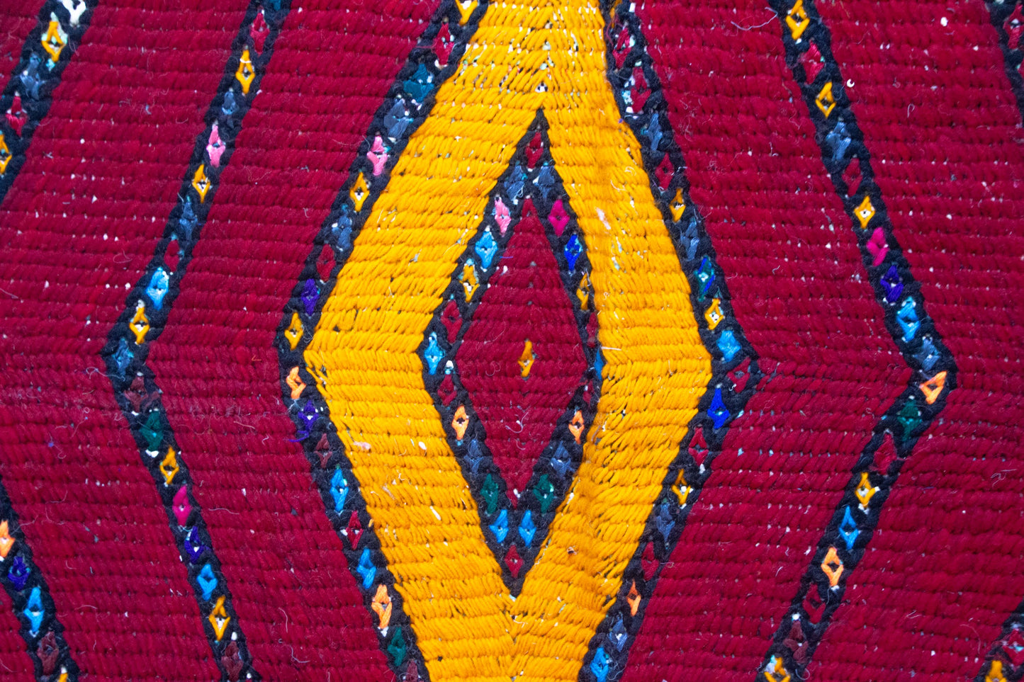 Aït Zayane Flame Diamond Henbel — Crimson & Saffron Wool Flatweave