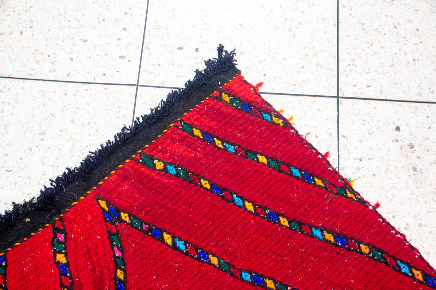 Aït Zayane Flame Diamond Henbel — Crimson & Saffron Wool Flatweave