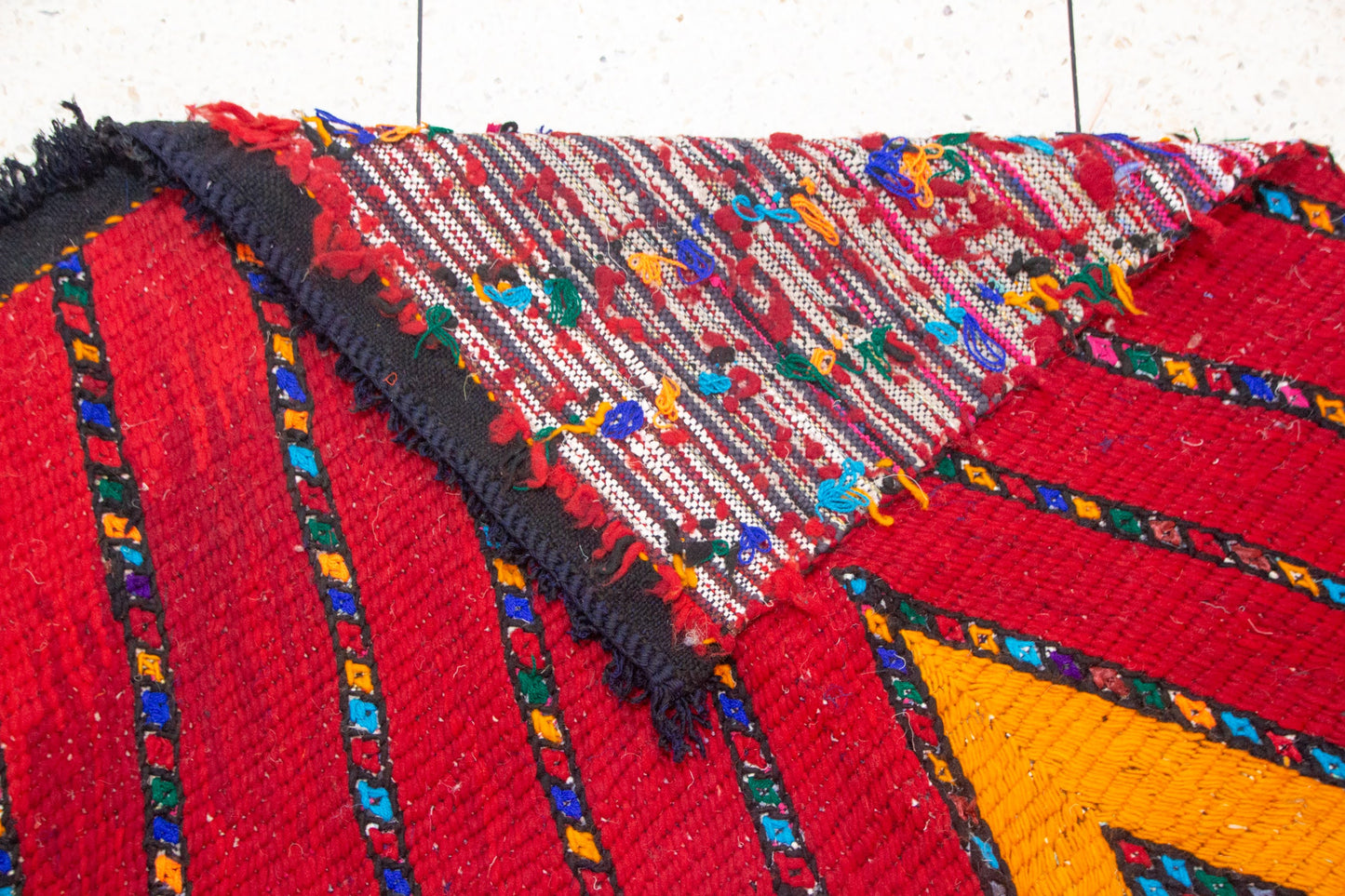 Aït Zayane Flame Diamond Henbel — Crimson & Saffron Wool Flatweave