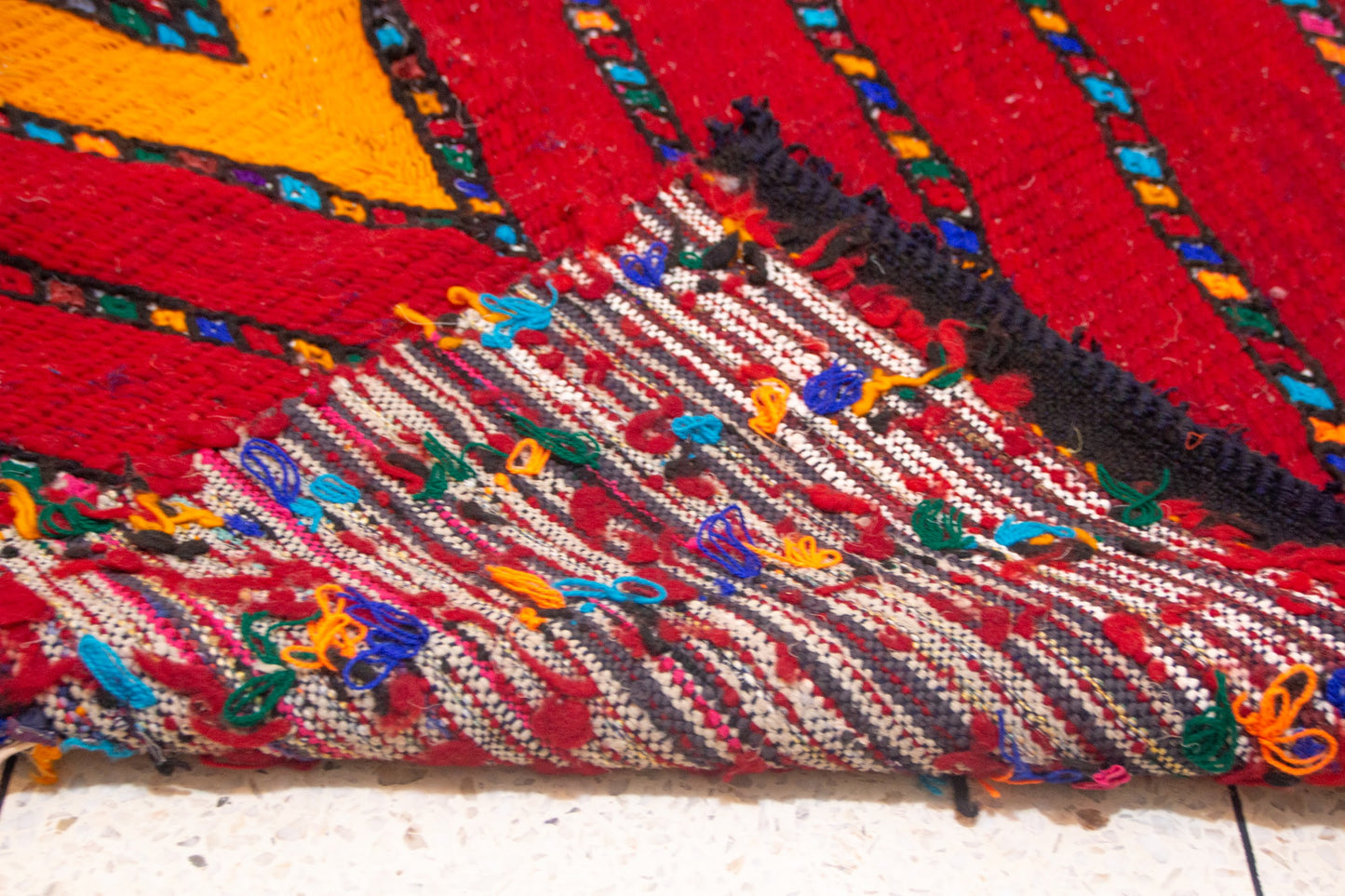 Aït Zayane Flame Diamond Henbel — Crimson & Saffron Wool Flatweave