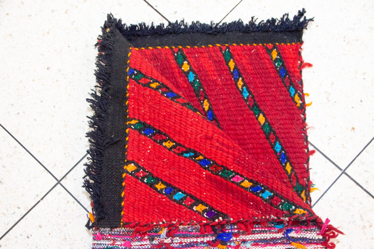Aït Zayane Flame Diamond Henbel — Crimson & Saffron Wool Flatweave