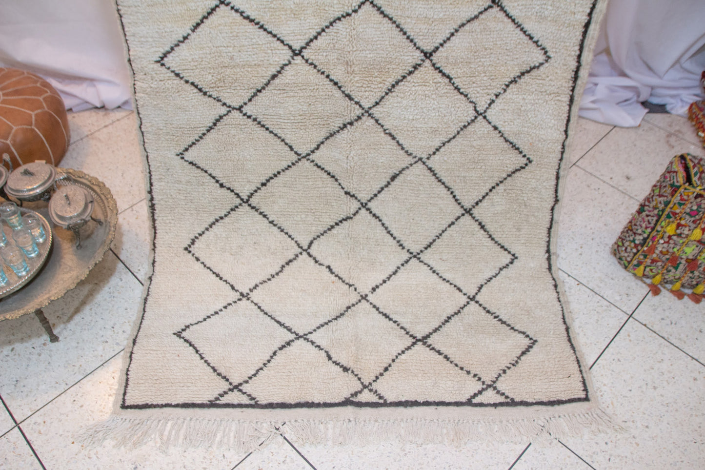 Beni Ourain Fine Grid Lattice — Ivory Wool