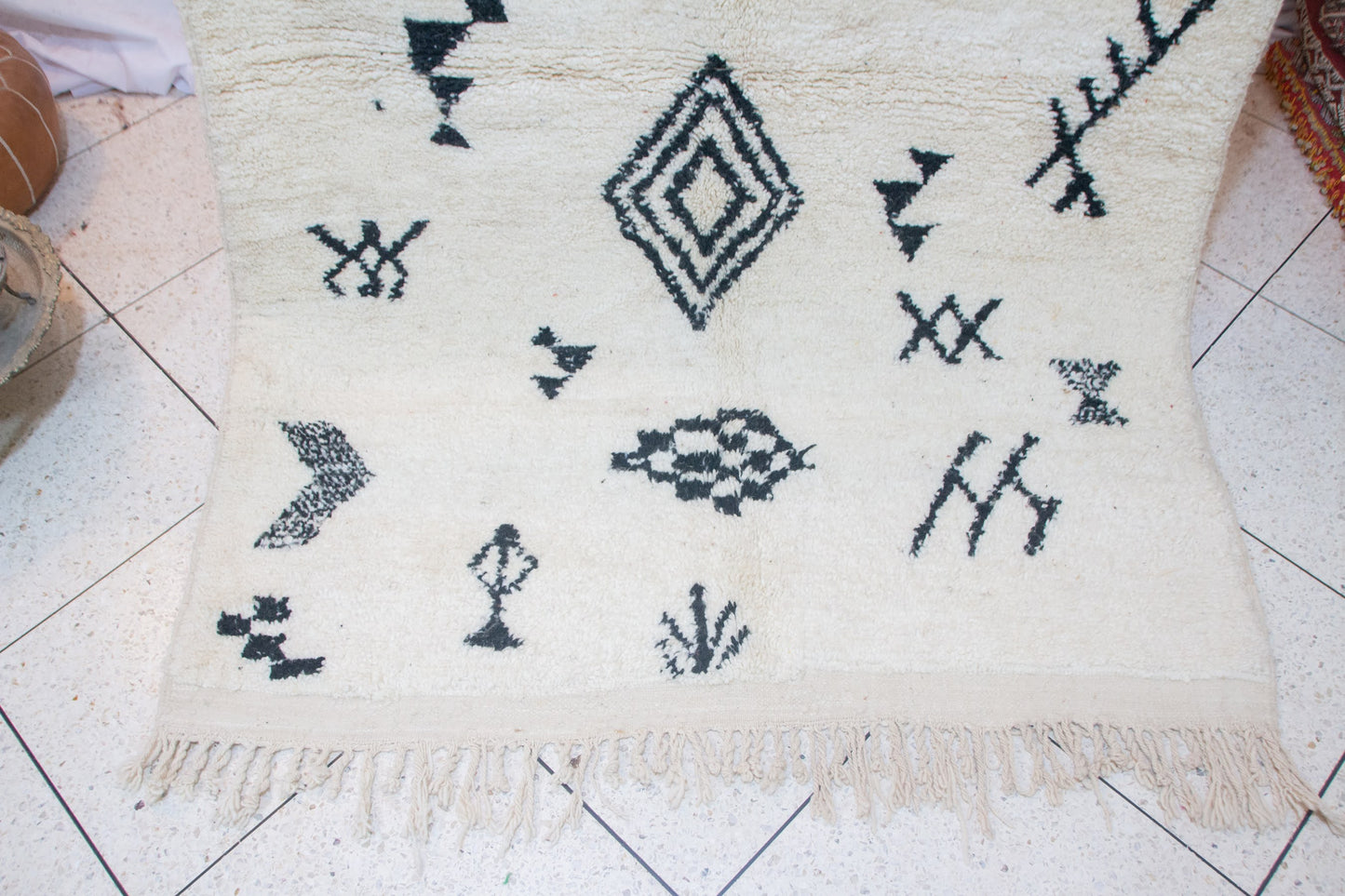 Azilal Glyph Constellation — Ivory Wool with Charcoal Symbols