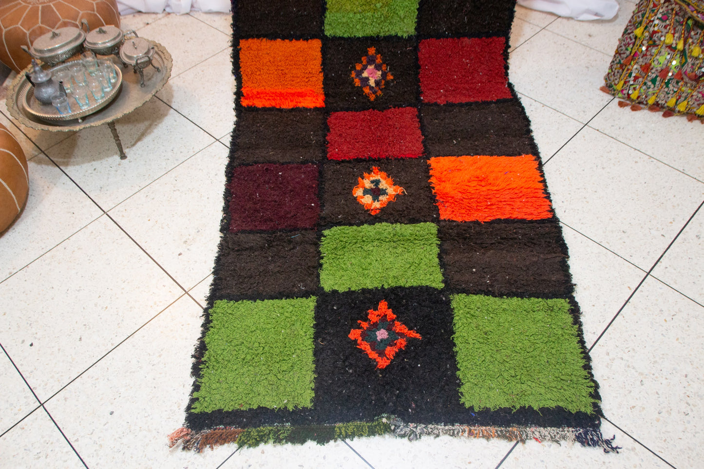 Boucherouite Checker Patch — Multicolor Recycled Fabric Runner