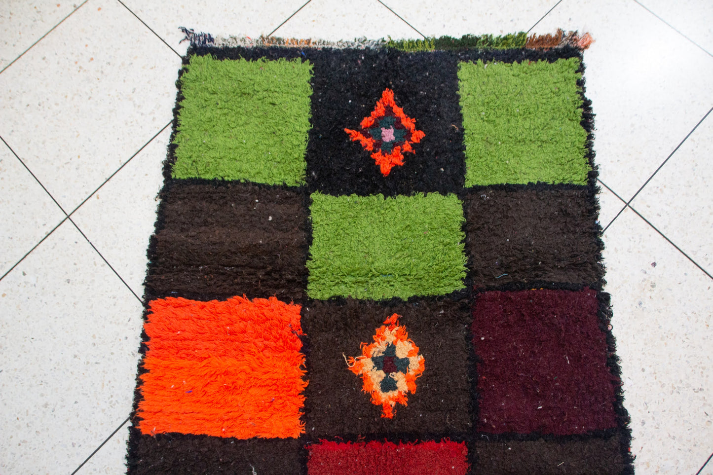 Boucherouite Checker Patch — Multicolor Recycled Fabric Runner