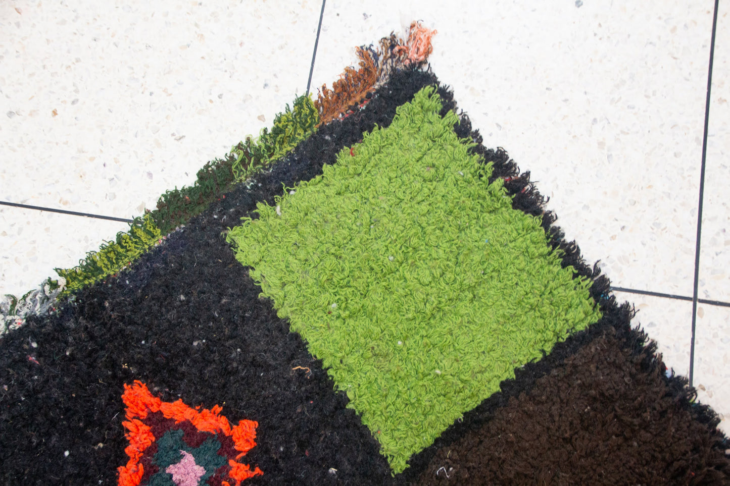 Boucherouite Checker Patch — Multicolor Recycled Fabric Runner
