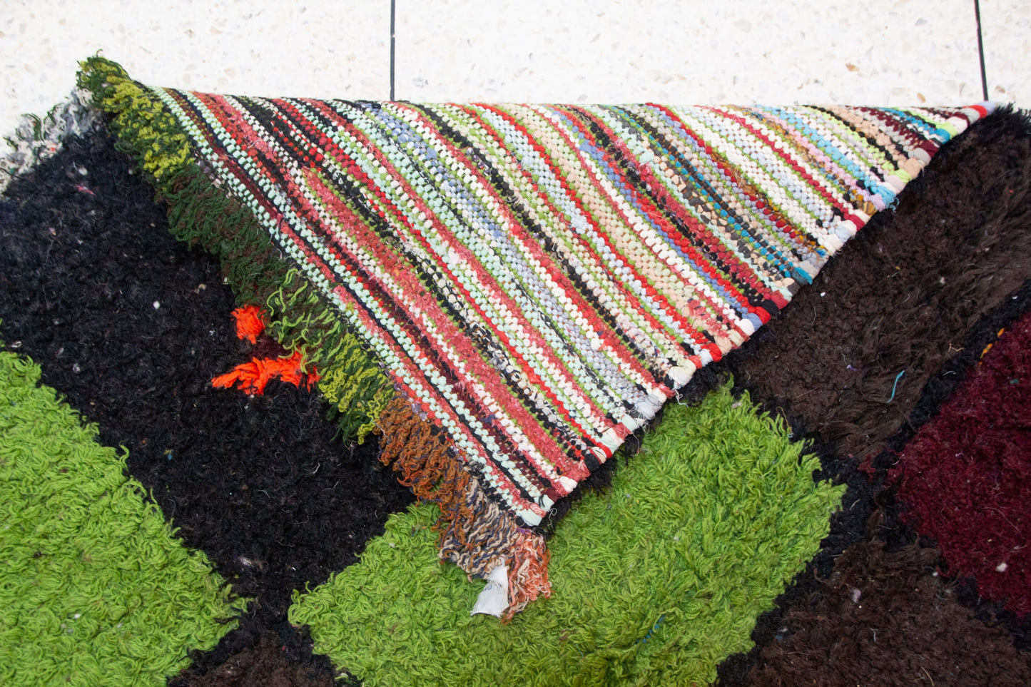 Boucherouite Checker Patch — Multicolor Recycled Fabric Runner
