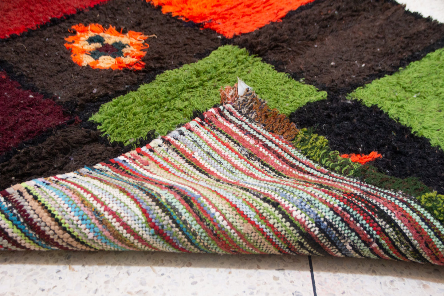 Boucherouite Checker Patch — Multicolor Recycled Fabric Runner
