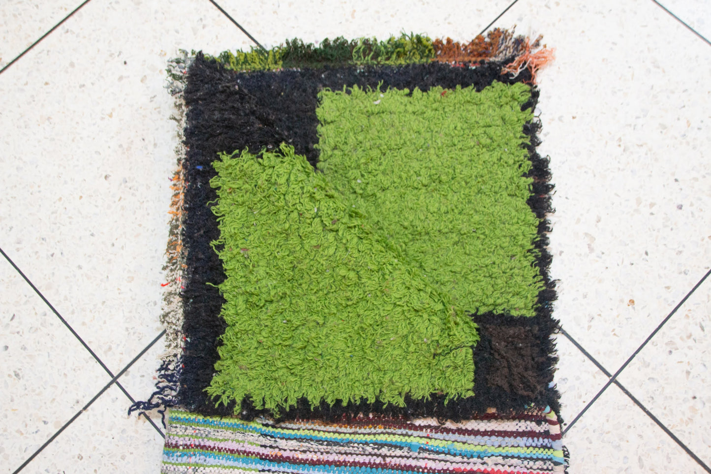 Boucherouite Checker Patch — Multicolor Recycled Fabric Runner