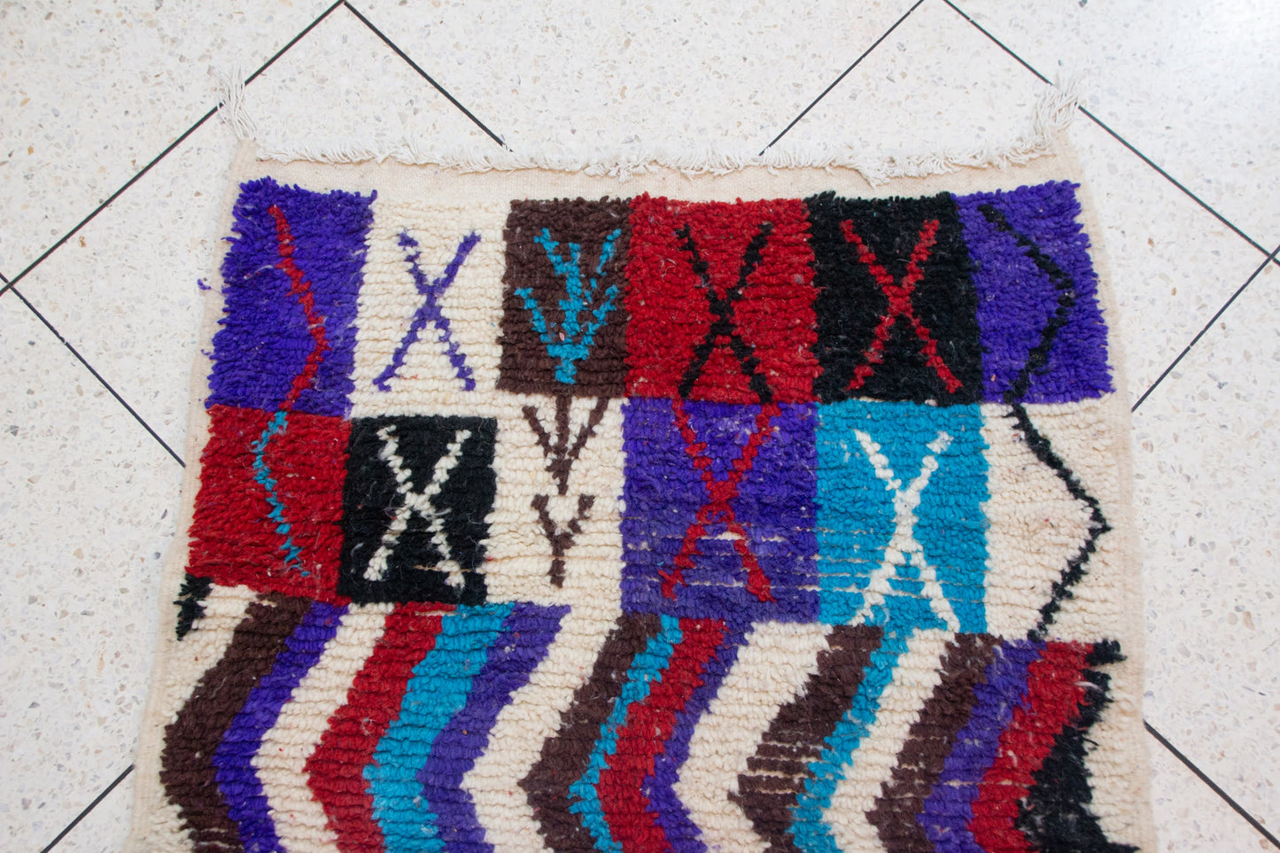 Boujaad Chevron & Talisman — Multicolor Wool on Ivory