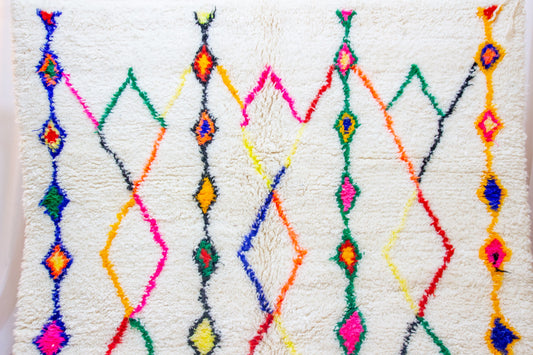 Azilal Pile Rug — Ivory Field with Rainbow Lozenge Columns
