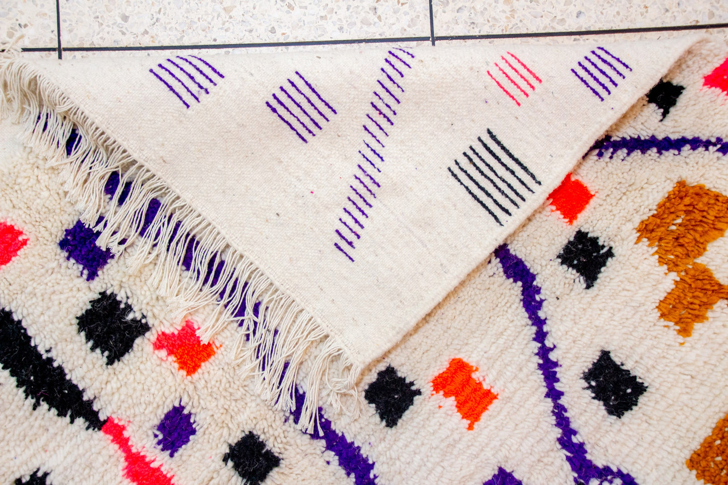 Boujaad Pile Rug — Violet Canopy with Talismanic Checker Panel