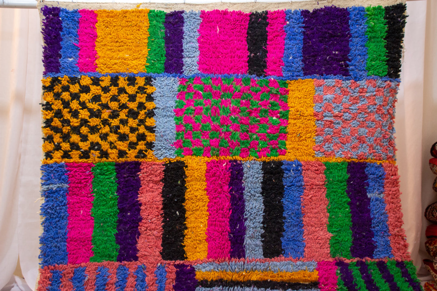 Boujaad Pile Rug — Chromatic Patchwork of Stripes, Checks & Zigzags