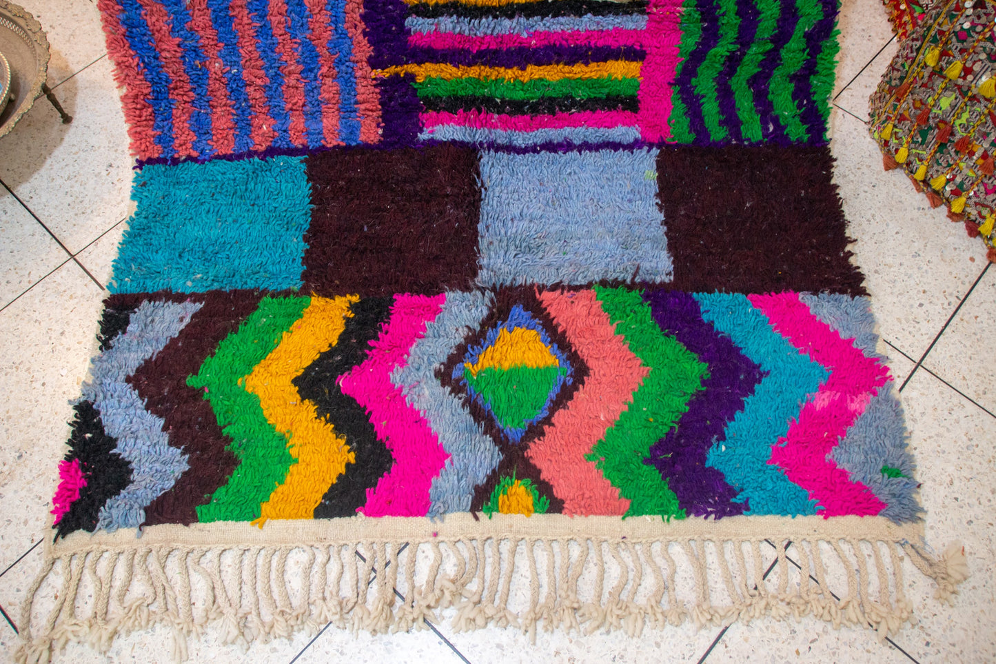 Boujaad Pile Rug — Chromatic Patchwork of Stripes, Checks & Zigzags