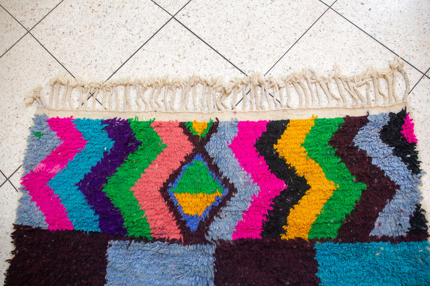 Boujaad Pile Rug — Chromatic Patchwork of Stripes, Checks & Zigzags