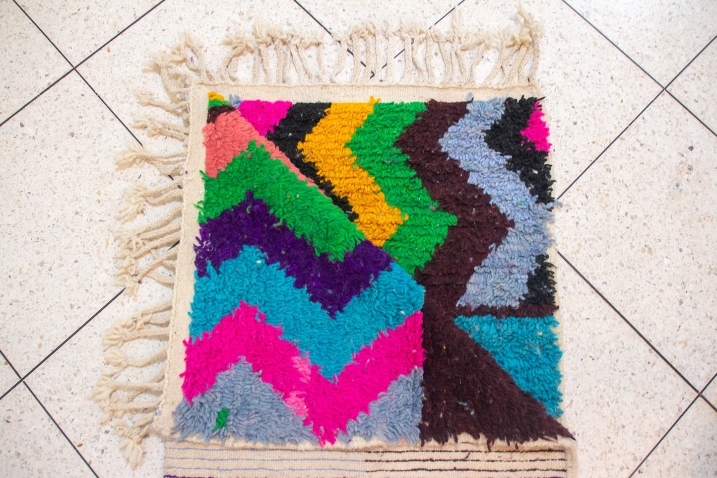 Boujaad Pile Rug — Chromatic Patchwork of Stripes, Checks & Zigzags