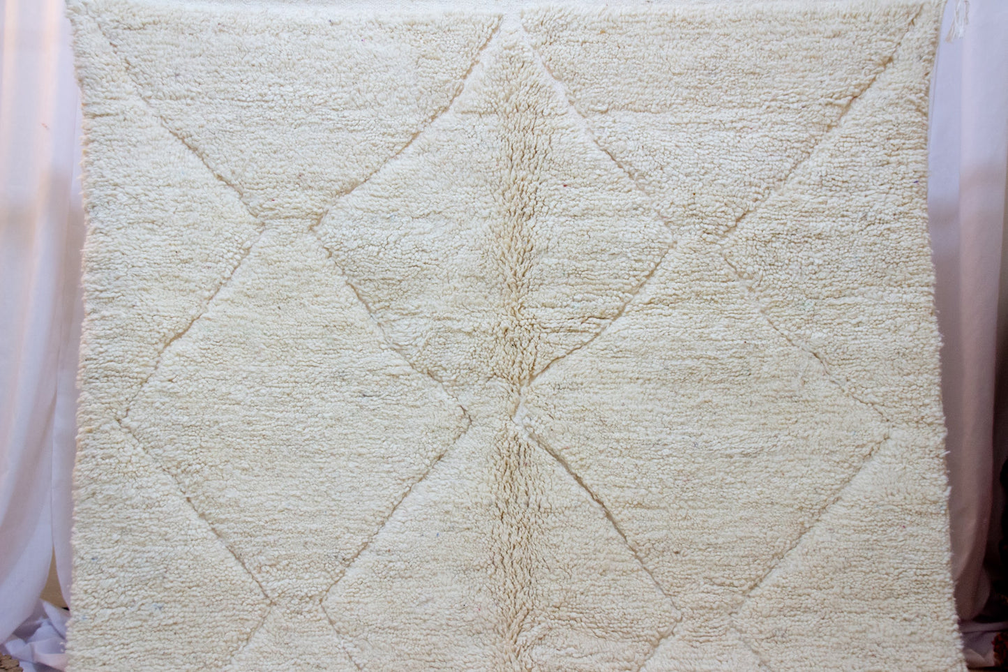 Marmoucha Pile Rug — Ivory Tone-on-Tone Relief Lattice