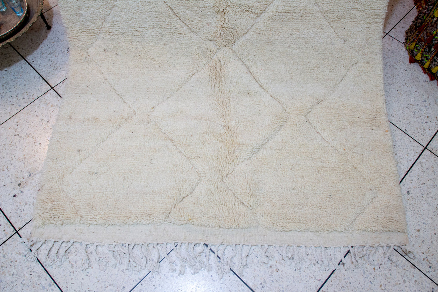 Marmoucha Pile Rug — Ivory Tone-on-Tone Relief Lattice