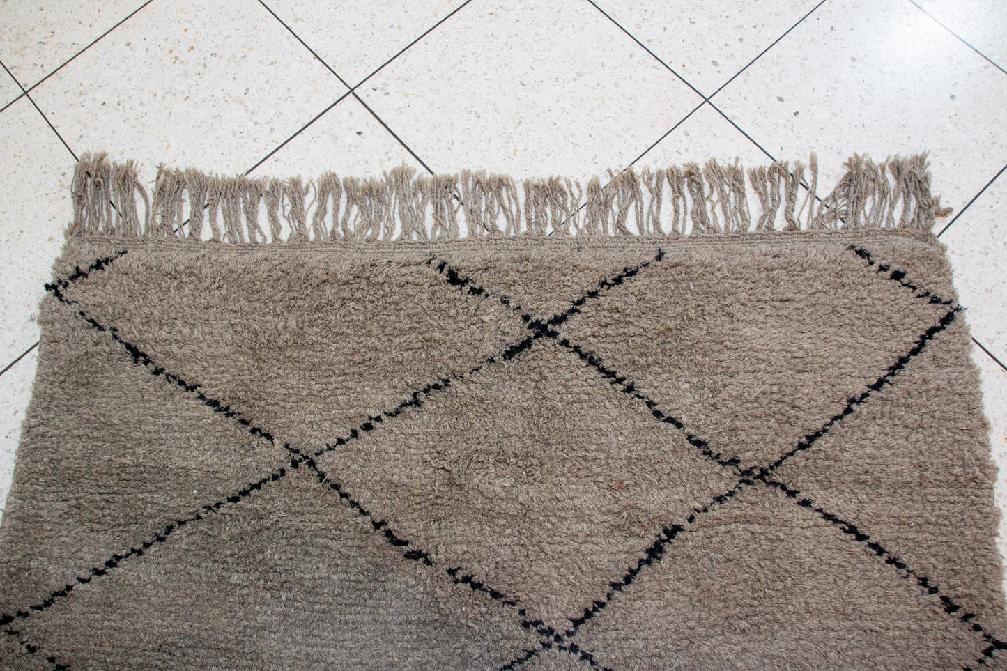 Beni Ourain Pile Rug — Cocoa Field with Charcoal Diamond Lattice