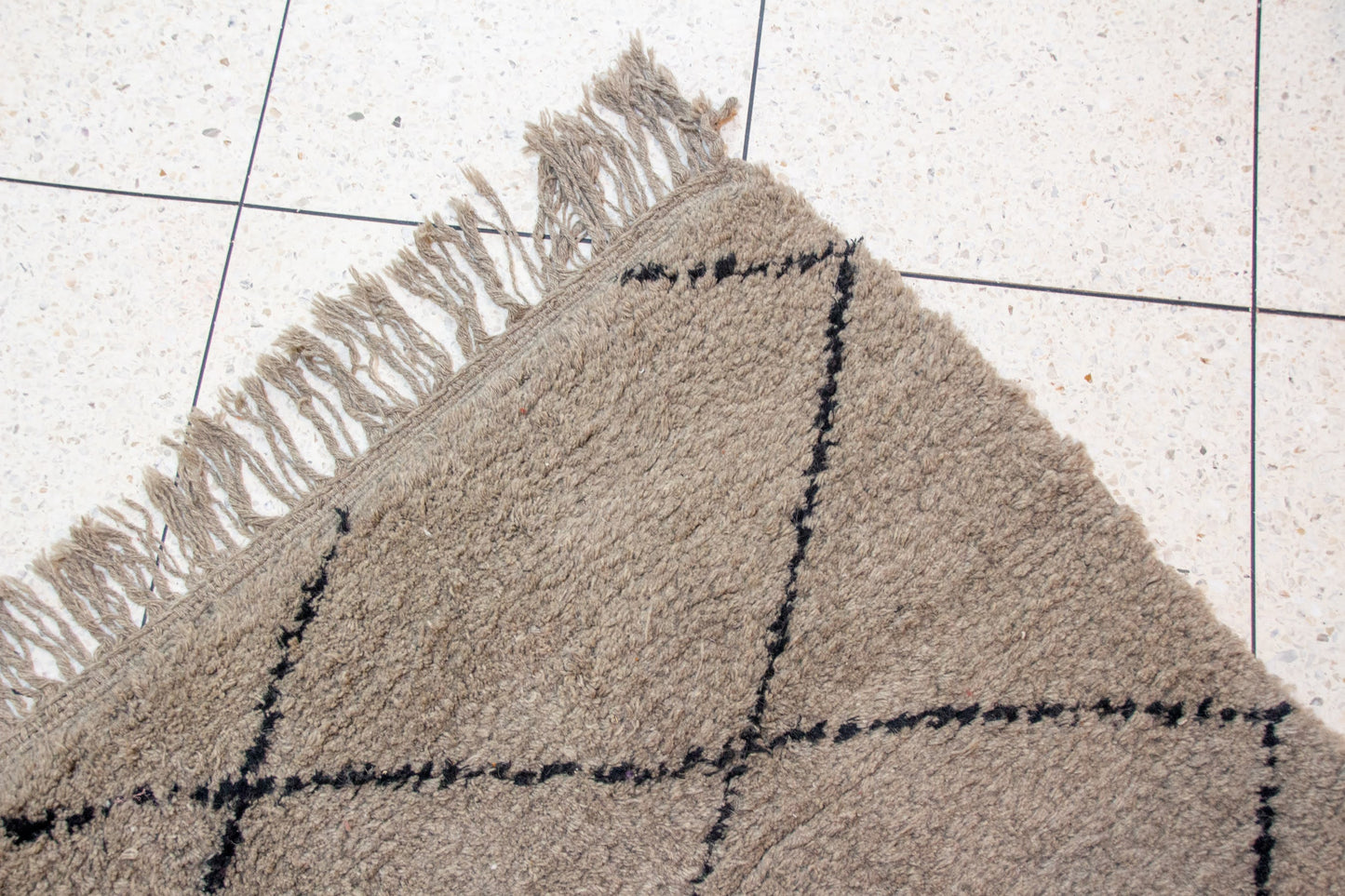 Beni Ourain Pile Rug — Cocoa Field with Charcoal Diamond Lattice