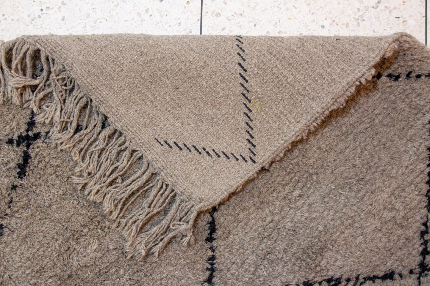 Beni Ourain Pile Rug — Cocoa Field with Charcoal Diamond Lattice