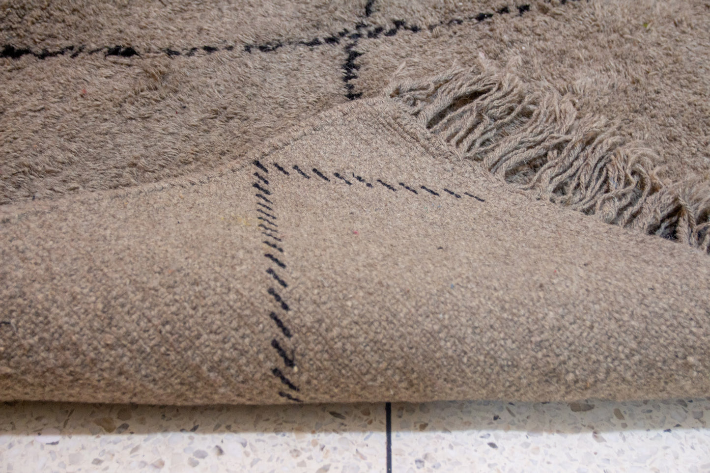 Beni Ourain Pile Rug — Cocoa Field with Charcoal Diamond Lattice