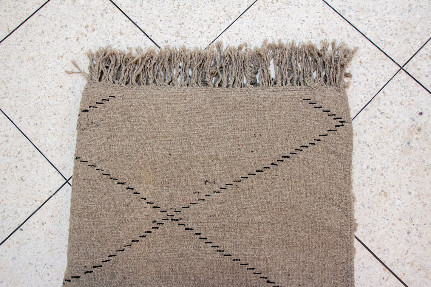 Beni Ourain Pile Rug — Cocoa Field with Charcoal Diamond Lattice