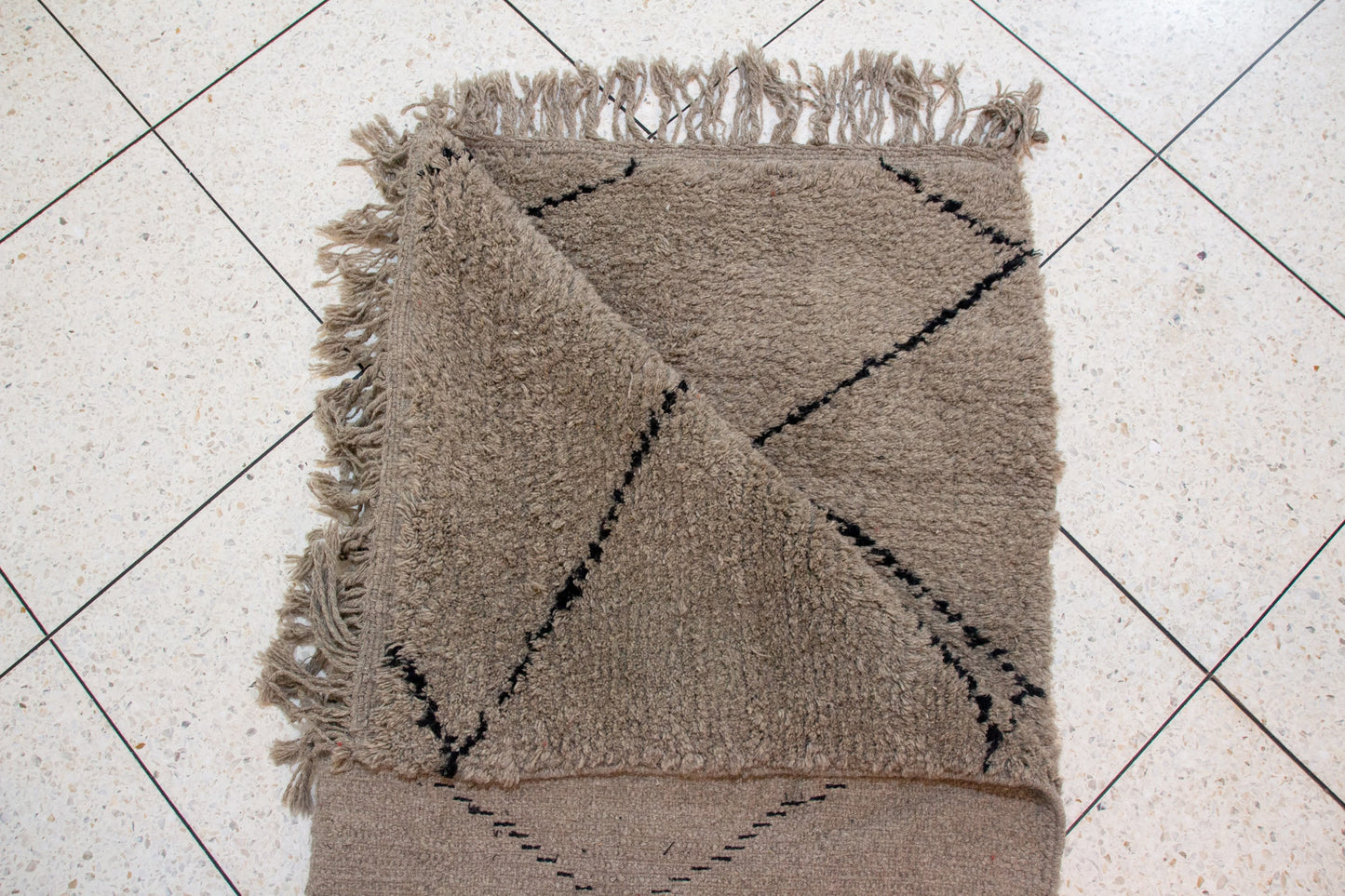 Beni Ourain Pile Rug — Cocoa Field with Charcoal Diamond Lattice