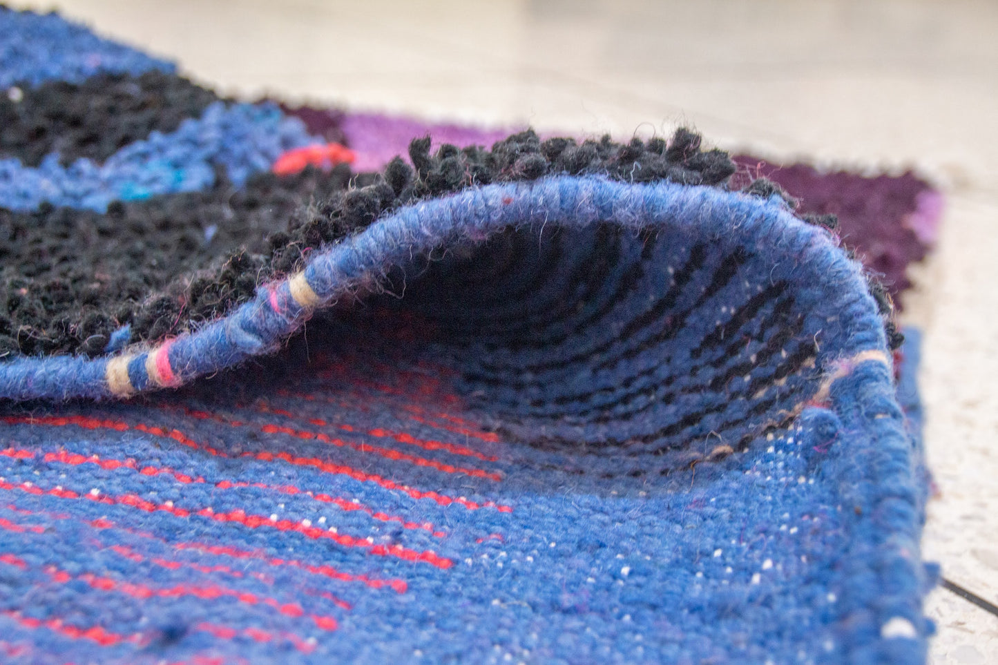 Boujaad Pile Rug — Totemic Abstract in Cobalt, Saffron & Fuchsia