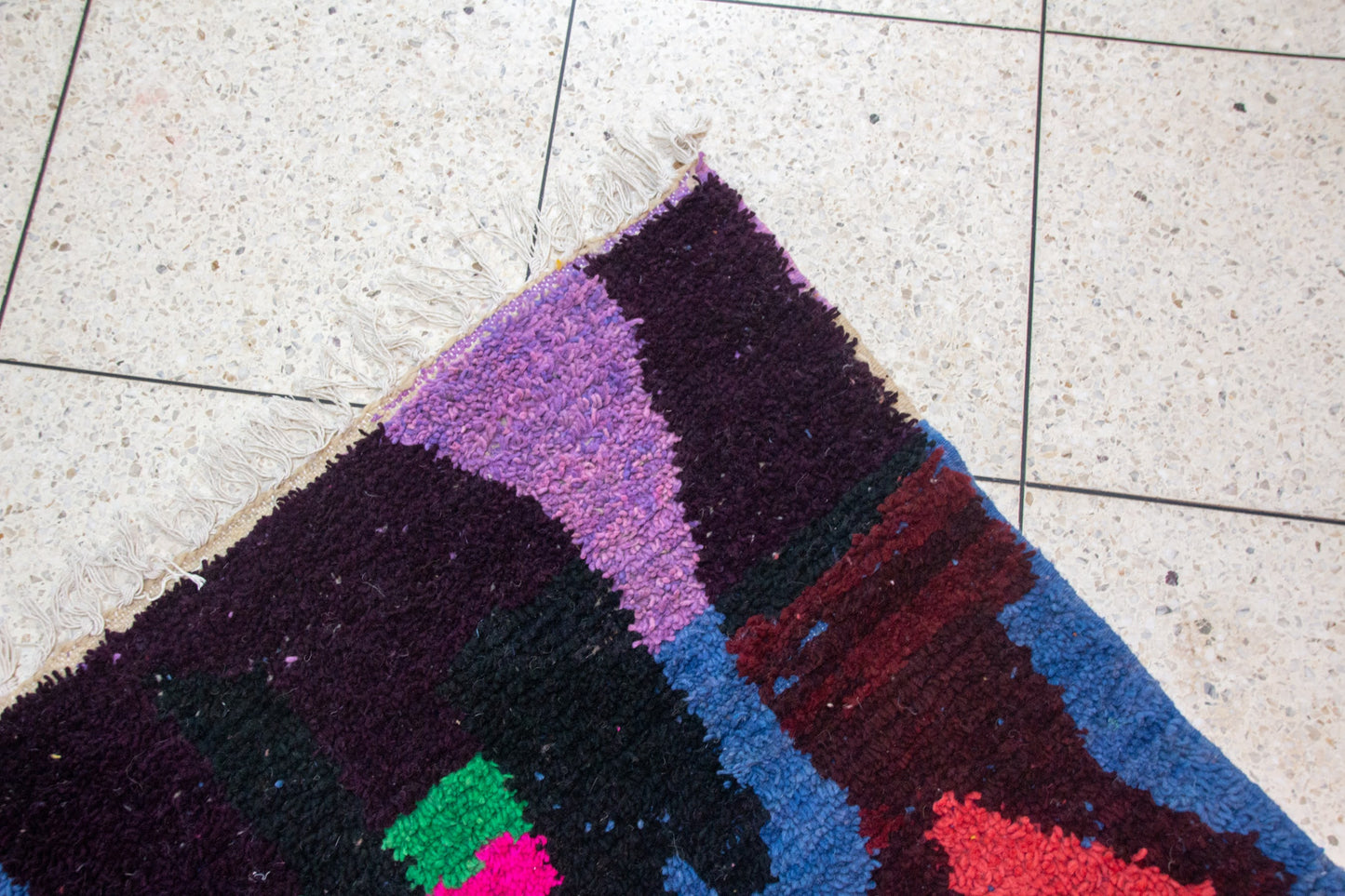 Boujaad Pile Rug — Totemic Abstract in Cobalt, Saffron & Fuchsia