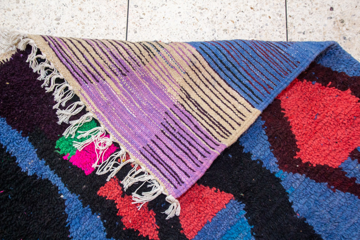 Boujaad Pile Rug — Totemic Abstract in Cobalt, Saffron & Fuchsia