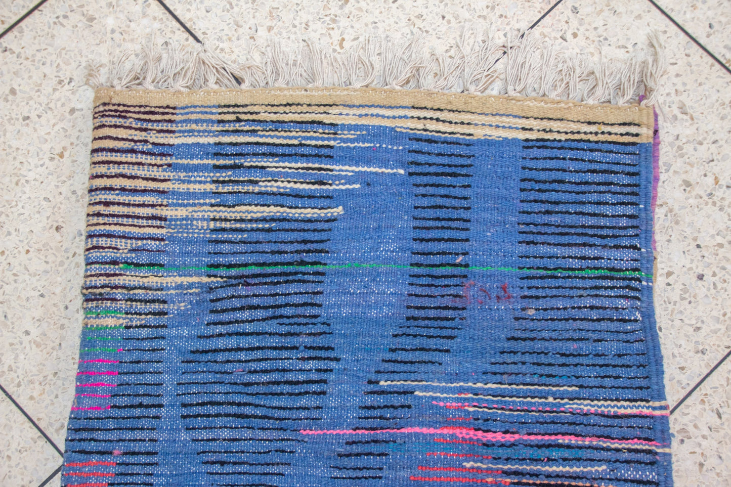 Boujaad Pile Rug — Totemic Abstract in Cobalt, Saffron & Fuchsia