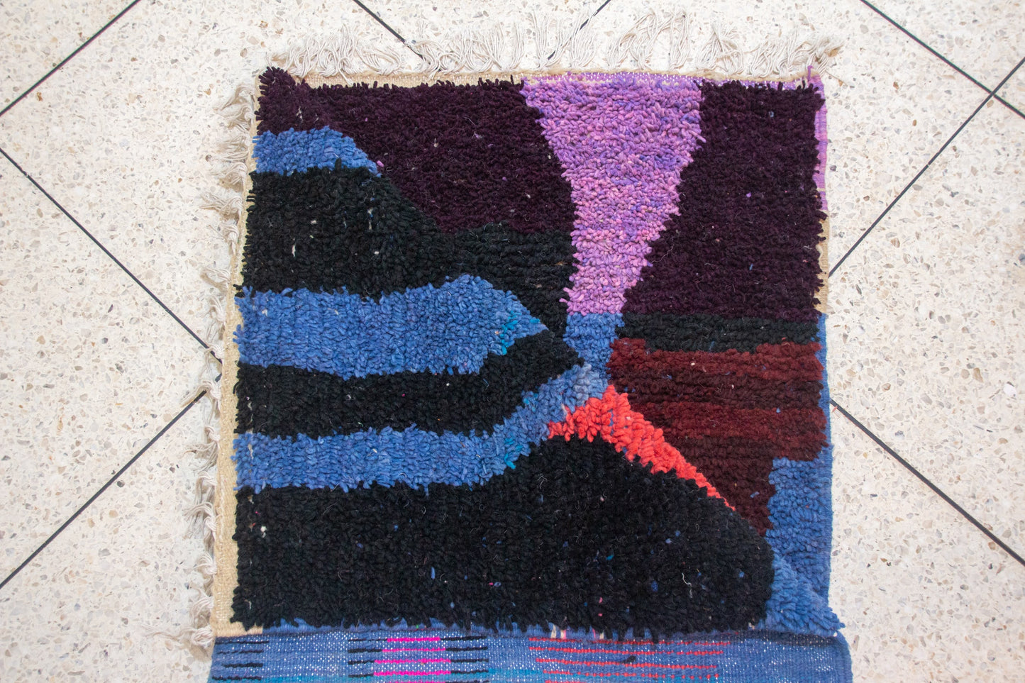 Boujaad Pile Rug — Totemic Abstract in Cobalt, Saffron & Fuchsia