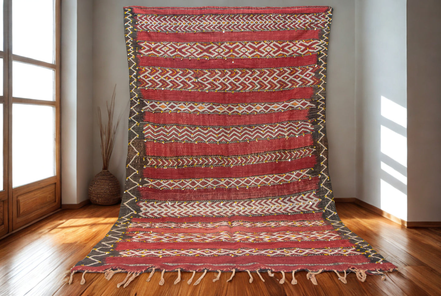 Crimson Atlas – Zayane Vintage Masterpiece in Ancestral Geometry