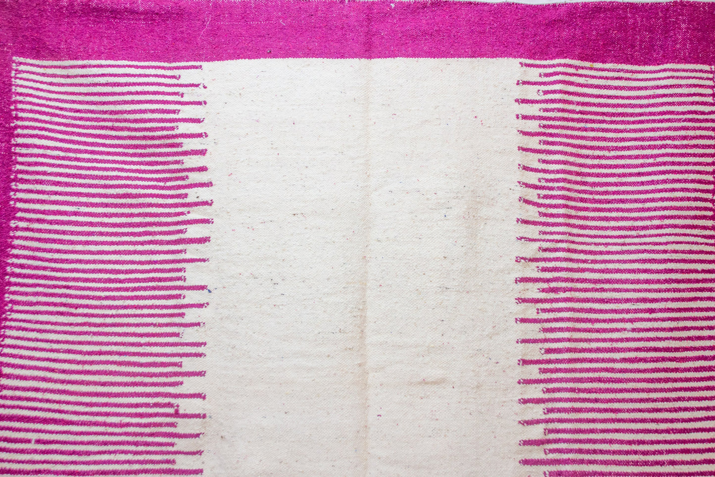 Zanafi–Boujaad Flatweave — Ivory Field with Fuchsia Ladder Borders