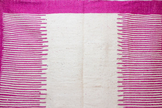 Zanafi–Boujaad Flatweave — Ivory Field with Fuchsia Ladder Borders