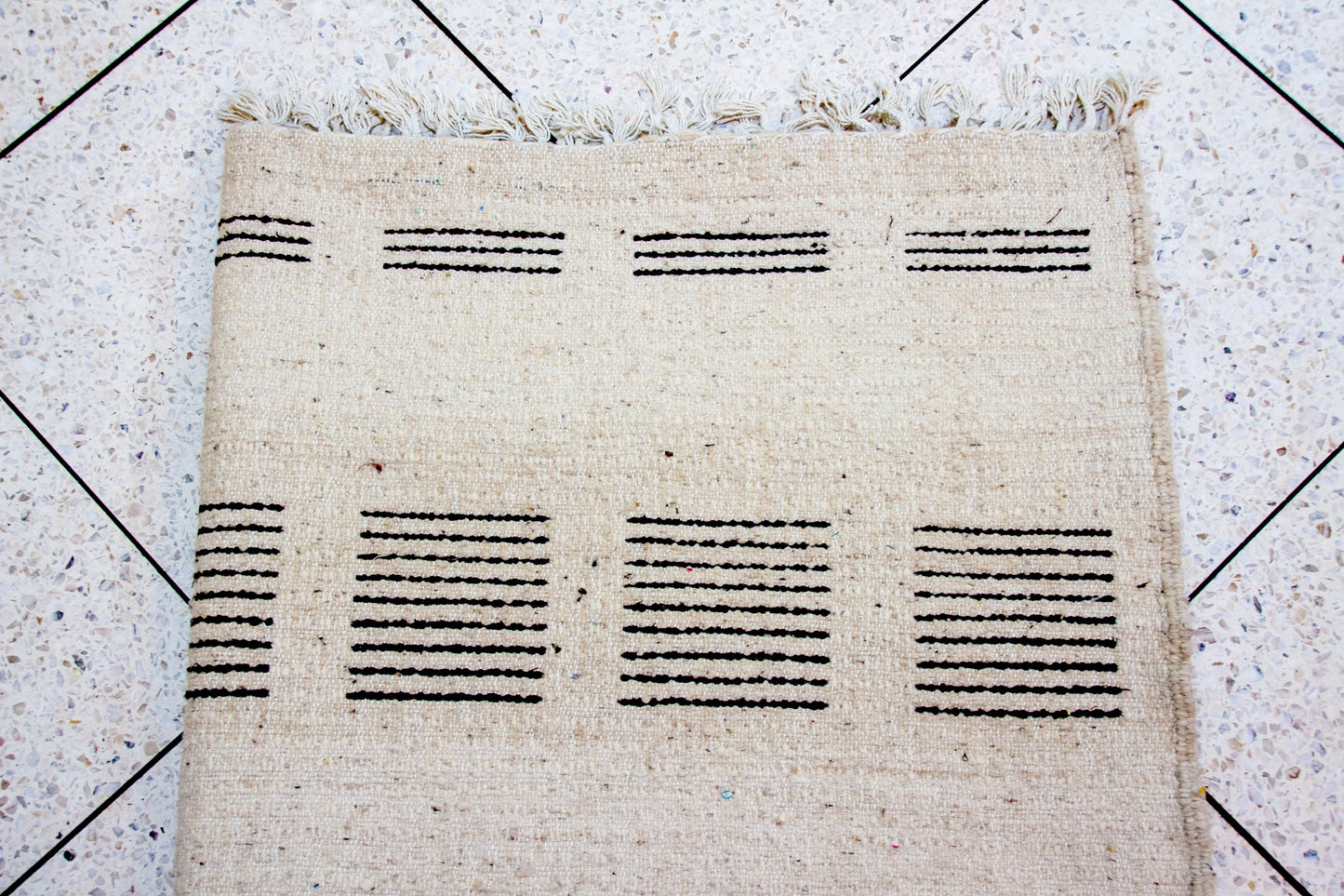 Beni Ourain Pile Rug — Ivory Field with Espresso Square Bands