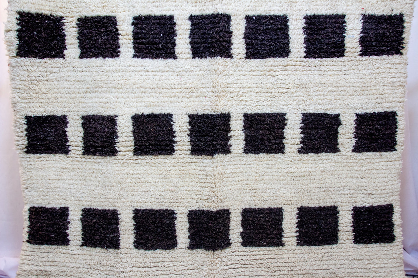 Beni Ourain Pile Rug — Ivory Field with Espresso Square Bands