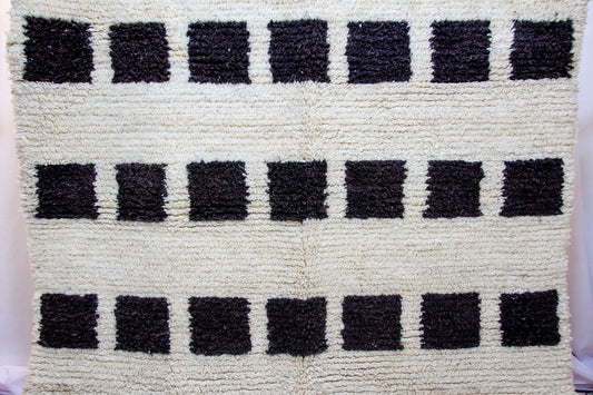 Beni Ourain Pile Rug — Ivory Field with Espresso Square Bands