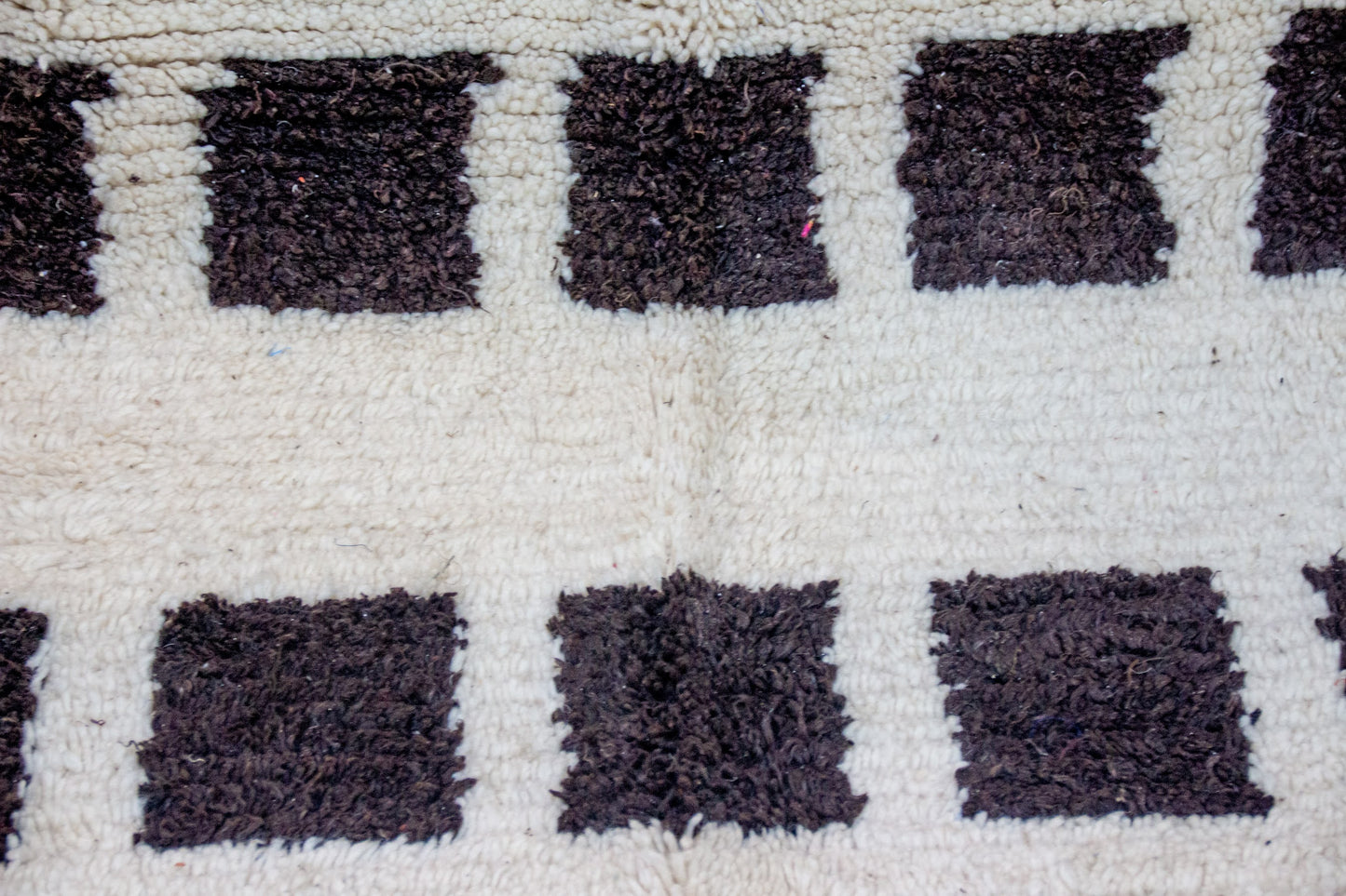 Beni Ourain Pile Rug — Ivory Field with Espresso Square Bands