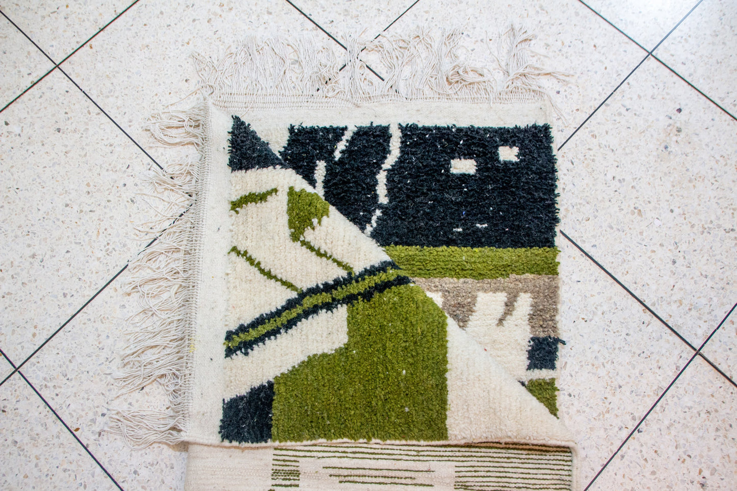 Azilal Pile Rug — Architectonic Blocks in Charcoal, Olive & Ivory