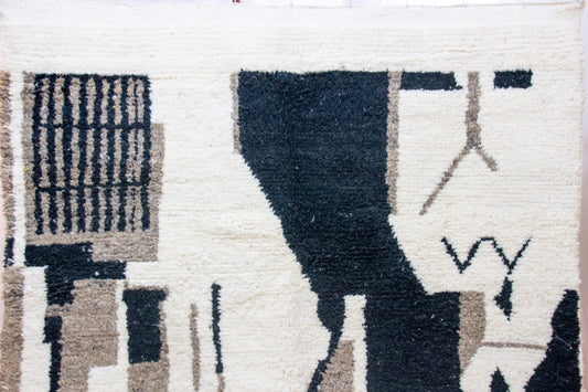 Azilal Pile Rug — Architectonic Blocks in Charcoal, Olive & Ivory