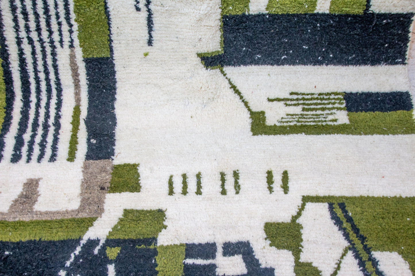 Azilal Pile Rug — Architectonic Blocks in Charcoal, Olive & Ivory