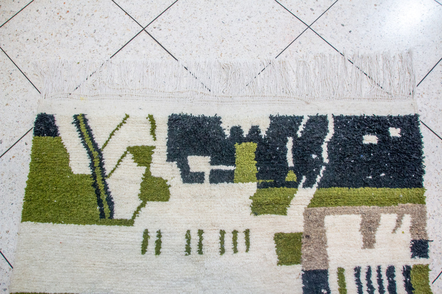 Azilal Pile Rug — Architectonic Blocks in Charcoal, Olive & Ivory