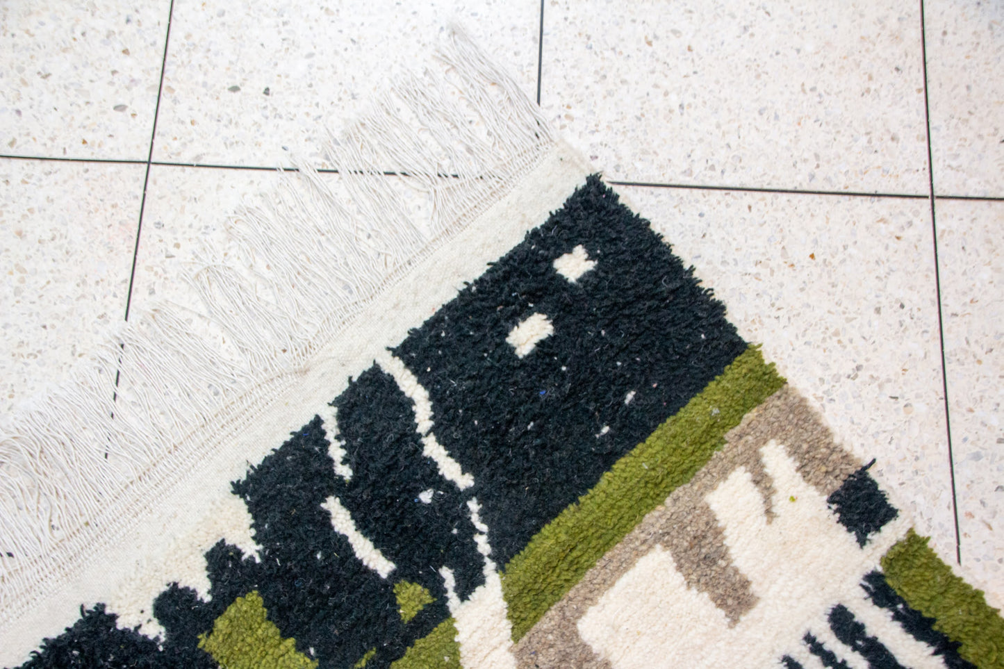 Azilal Pile Rug — Architectonic Blocks in Charcoal, Olive & Ivory