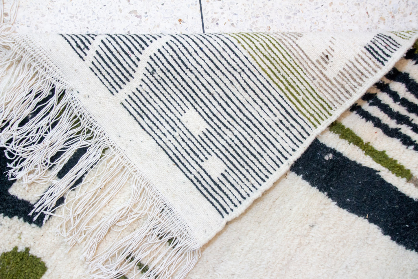 Azilal Pile Rug — Architectonic Blocks in Charcoal, Olive & Ivory