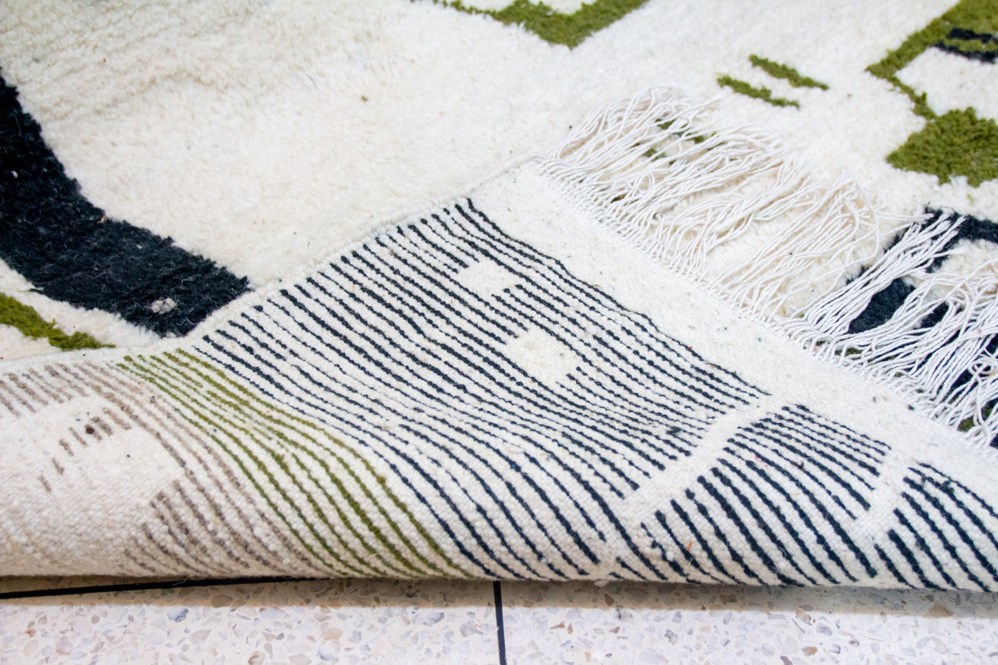 Azilal Pile Rug — Architectonic Blocks in Charcoal, Olive & Ivory