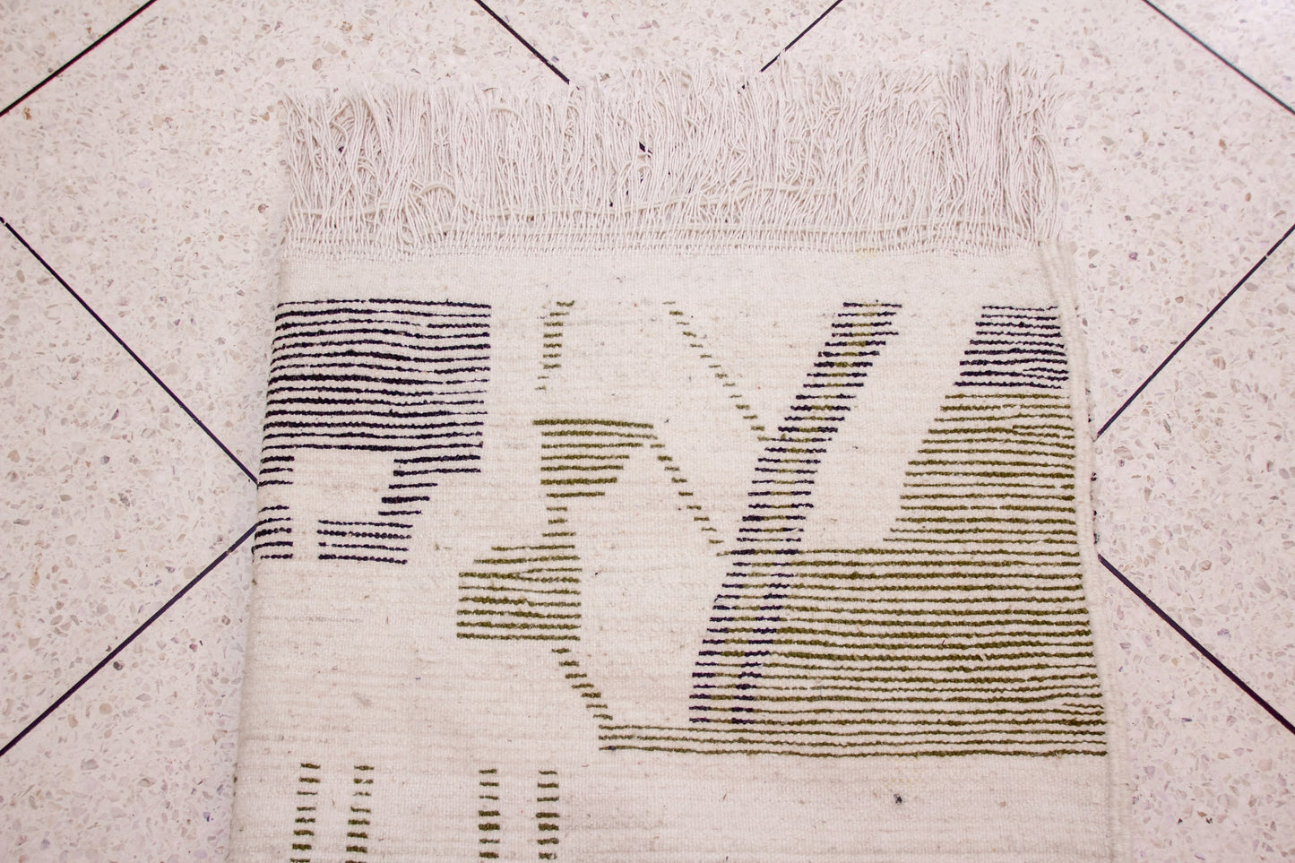 Azilal Pile Rug — Architectonic Blocks in Charcoal, Olive & Ivory