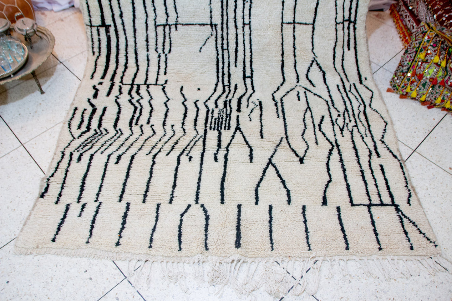 Beni Ourain Pile Rug — “Ink-Line Grove” on Ivory