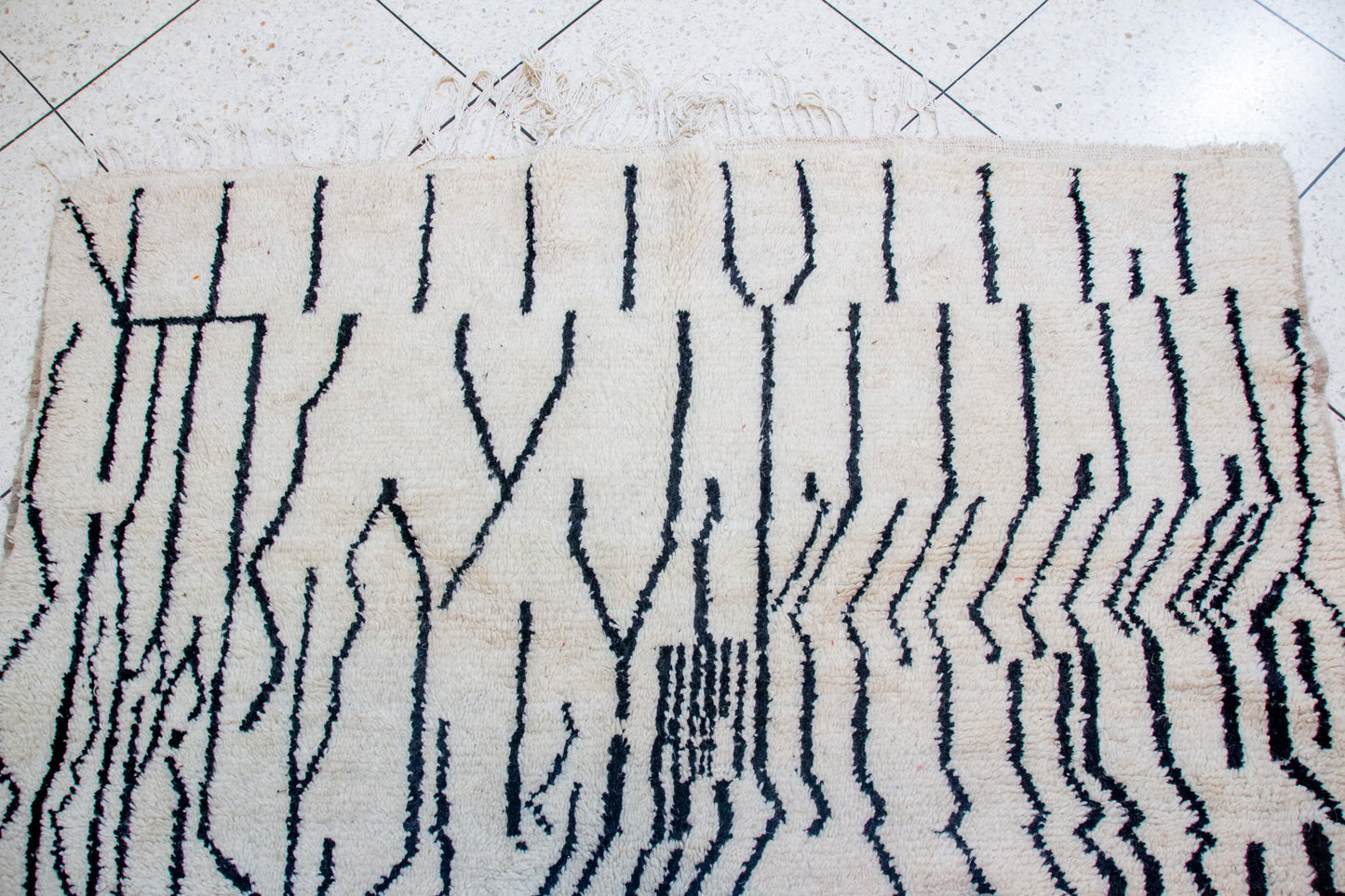 Beni Ourain Pile Rug — “Ink-Line Grove” on Ivory